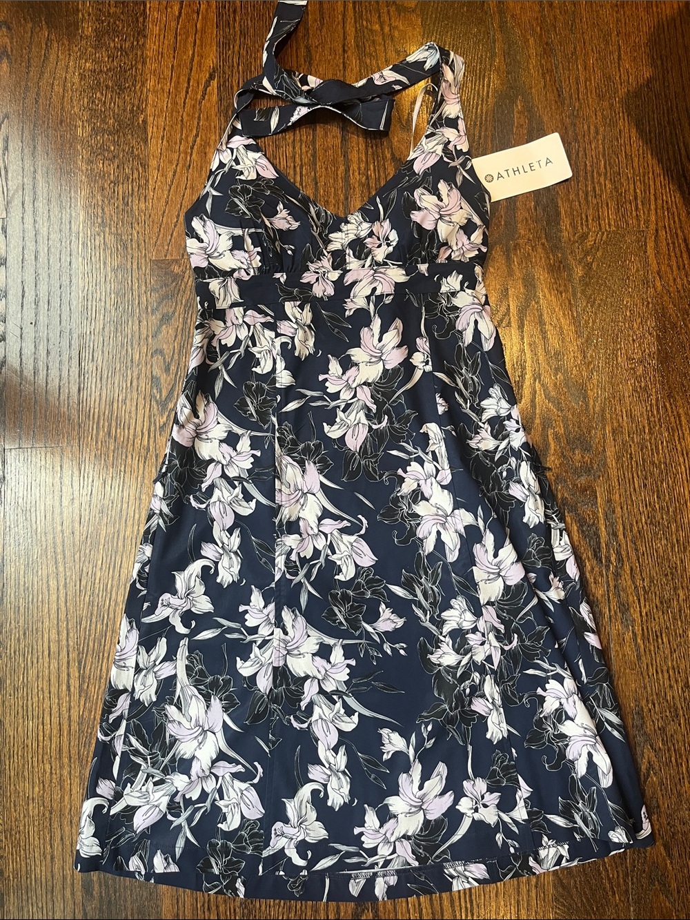 Athleta Navy Floral Halter Dress